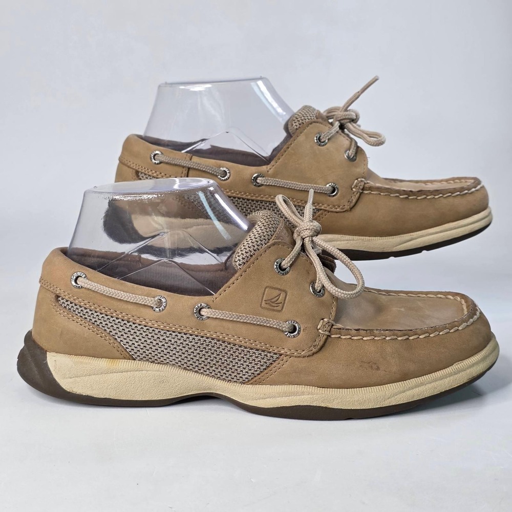 Sperry Top-Sider Women's Size 7.5 M Bluefish Tan Leather Mesh Boat Shoes 9774829